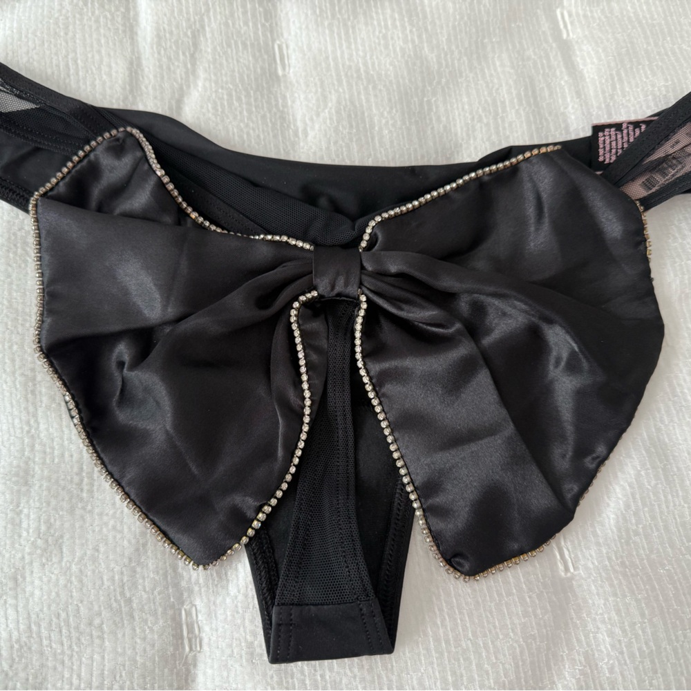 Victoria's Secret Black Satin Panties with Bow Detail